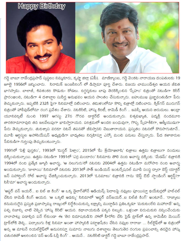 rajendra prasad,rajendra prasad birthday artical,nata keeriti,rajendra prasad special,birthday special rajendra prasad  కామెడీ కింగ్ కి బర్త్ డే శుభాకాంక్షలు..!! 